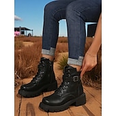 abordables Bottes de combat-Bottines de combat marron à lacets pour femmes avec fermeture éclair latérale et semelle crantée épaisse – bottines d&#039;extérieur élégantes pour l&#039;automne, l&#039;hiver et le streetwear décontracté