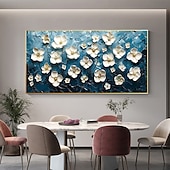 cheap Floral/Botanical Paintings-Handmade Original White Flower Oil Painting On Canvas Abstract Landscape Wall Art for Home Decor With Stretched Frame Without Inner Frame Painting