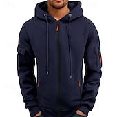 economico felpe con cappuccio da uomo di base-Per uomo Felpa con cappuccio Felpa con cappuccio a zip intera Nero Blu marino Cammello Grigio chiaro Grigio scuro Con Cappuccio Semplice Patchwork Sport &amp; Outdoor Quotidiano Ferie Poliestere