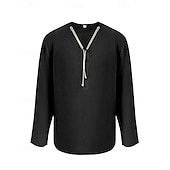 preiswerte Urlaub-Herren Hemd Leinenhemd Popover-Hemd Freizeithemd Baumwollhemd Einfach Urlaub Hawaiianisch Schwarz Weiß Braun Grün Langarm V Ausschnitt Frühling Herbst Bekleidung