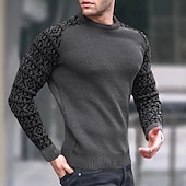 preiswerte Herrenpullover-Herren Pullover Strickpullover Waffel Stricken Farbblock Rundhalsausschnitt Elegant Vintage Formell Heim Bekleidung Bischofsärmel Herbst Winter Schwarz Weiß S M L