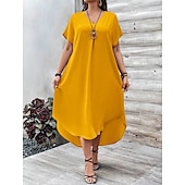 ieftine Rochie albă-Pentru femei Rochii Midi Rochie A line Casual Zilnic Ieșire Simplu Manșon scurt În V Maro Închis Bleumarin Galben Albastru regal Vară