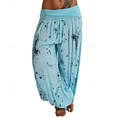abordables pierna ancha y cintura alta-Mujer Pantalones Pantalones palazzo Moda Boho Longitud total Media cintura Estampado Cintura elástica Confortable Cómodo Microelástico Calle Ropa Cotidiana Noche Blanco Amarillo Rosa Verde Ejército
