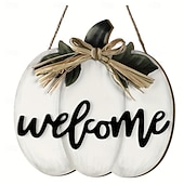 levne díkůvzdání a podzimní dekorace-podzimní uvítací dřevěný věšák na dveře, halloweenská dýňová 3D kostkovaná cedule na přední dveře, rustikální závěsný věnec na verandu, podzimní bytová dekorace