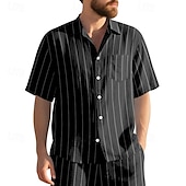 economico Casual da lavoro-Per uomo Camicia Camicia di lino Camicia casual Camicia con Bottoni Camicia di cotone A righe Vacanza Streetwear Nero Bianco Blu marino Cachi Manica Corta Collo ripiegato Estate Abbigliamento