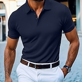 halpa Rento-Miesten Button Up Polos Kausaliteetti Nappi Classic Lyhythihainen Perus Yhtenäinen väri Napit Kesä Musta Valkoinen Viininpunainen Laivaston sininen Apila Khaki Button Up Polos