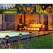 preiswerte Landschaftslichter-6 Stück Solar-Außenleuchte, wasserdicht, kleines Haus, blinkende Flamme, Bodenstecker, Licht für Innenhof, Garten, Weg, Rasen, Terrasse, Halloween, Weihnachtsfest, Atmosphäre, dekoratives Licht,