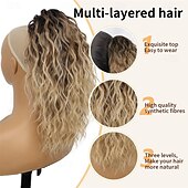 economico Code-Extension per coda di cavallo con clip a artiglio, code di cavallo ondulate da 18 pollici, extension per capelli a strati, soffici, con clip per donne, posticci sintetici, nero ombré, biondo misto.