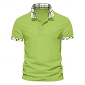 cheap Men&#039;s Classic Polo-Men&#039;s Solid Color Plaid Polo Shirts Golf Shirt Short Sleeve Polo Shirts Lapel Casual Business Buttons Summer Spring Spring &amp;  Fall White Yellow Navy Blue
