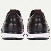 baratos Tênis de couro premium-Sapatos casuais masculinos de couro bovino premium, design de cadarço de dois tons com sola esportiva, perfeitos para uso casual de negócios, viagens e caminhadas na cidade