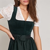 ieftine Dirndl-Bere Oktoberfest Oktoberfest Rochii Dirndl Trachtenkleader Servitoare bavareză Germană Pajiști Pentru femei Carnaval Petrecere Festivalul de Bere Pânză în stil tradițional Rochie Șorț Fără bluză