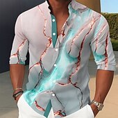 abordables Forme Géométrique-Homme Dégradé Or Marbre Chemise Chemise Boutonnée Chemise à col montant manche longue Occasionnel Extérieur Vacances Quotidien Printemps Automne Col mandarin Band Collar Impression 3D Chemise en lin