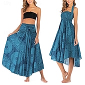 ieftine Fuste grafice-Pentru femei Fustă Linie A Leagăn Casual Boho Maxi Talie Înaltă Fuste Floral Imprimeu Micro-elastic Vacanță Concediu Negru Albastru piscină Portocaliu Verde Vară Poliester