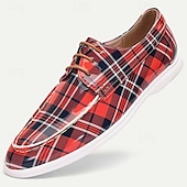 cheap Distinctive Patterned Shoes-Men’s Red Plaid Slip-On Shoes – Classic Checkered Design with Comfortable Fit, Ideal for Casual, Smart Casual and Everyday Wear