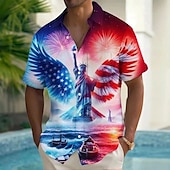 abordables Motif de drapeau-Jour de l&#039;Indépendance Homme Statue de la Liberté Drapeau américain Patriotique Chemise Chemise d&#039;été Chemise Boutonnée Manche Courte Mode Décontractée Fête Été Printemps Col Rabattu Impression 3D