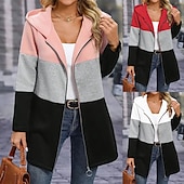 billiga hoodie jacka-Dam Hoodiejacka Bekväm Andningsfunktion Dragkedja Färgblock Ledigt Slät Semester Gata Ledigt Dagliga kläder Dragkedja Normal Huva Normal Långärmad Ytterkläder Vit Rodnande Rosa Rubinrött Vår Höst