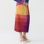cheap Graphic Skirts-Women&#039;s Skirt Elegant Vintage Fashion Casual Midi Mid Waist Skirts Gradient Ruched Stretchy Yellow Summer Polyester