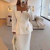 preiswerte Mamas Kleidersets-Zweiteilig Meerjungfrauenschnitt Brautmutterkleid Formell Elegant Einfach Minimalistisch Quadrathals Tee-Länge Krepp Stretchstoff Langarm mit Einfarbig 2025