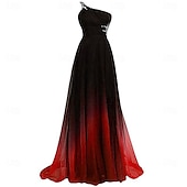 economico NERO-Linea ad A Abito da Sera Elegante Vestito Formale Matrimonio Lunghezza al pavimento Senza Maniche Monospalla Chiffon con Pieghe 2025