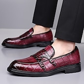 voordelige Hereninstappers &amp; loafers-Voor heren Instappers en instappers Krokodil patroon Wandelen Zakelijk Brits Bruiloft PU Leder Ademend Comfortabel Anti-slip Instapper Wijn Bruin Groen Herfst Winter