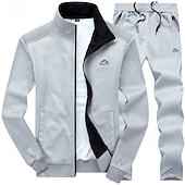 baratos moletons básicos-Homens Moletom Suéter Moletom com zíper completo Preto Azul Cinzento Escuro Cinzento Colarinho Clerical Tecido 2 Peças Desportos e Ar livre Diário Feriado Poliéster Roupa de rua Básico Casual Inverno