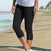 cheap Plain Leggings-Women&#039;s Capri Pants Leggings Casual Athleisure Calf-Length High Waist Plain Elastic Waist Breathability Stretchy Vacation Street Daily Wear Wine Depression Green Black Pink Summer Spring Regular Fit