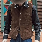 abordables Gilets-Homme Gilet en velours côtelé Gilet Extérieur Quotidien ancien Printemps Automne Avec Poches Boutons Nylon Confortable Uni Droit 1 bouton Col en V Coupe régulière Noir bleu marine Marron Vert Gilet