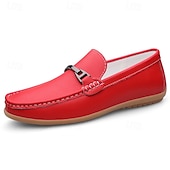 voordelige Casual loafers-Rode imitatieleren loafers voor heren, stijlvol instapmodel met comfortabele, zachte binnenzool, ideaal voor zakelijke, casual weekenden en reizen