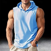 preiswerte Fitness Tank-Tops-Herren Tank Top Weste Unterhemd Ärmelloses Shirt Ärmellos Mit Kapuze Sommer Einfach Mode Designer Basic Klassisch Urlaub Straße Ausgehen Schwarz Weiß Blau Top T-Shirt für Herren