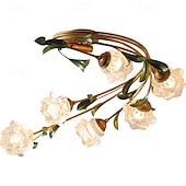 economico Lampade da soffitto-Lampada da soffitto floreale a 6 luci, lampada da soffitto semi-incassata vintage a forma di fiore di tulipano, ramo in metallo dorato con paralumi in vetro smerigliato per soggiorno, camera da letto