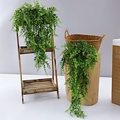 billige Kunstige planter og blomster-2 stk kunstige planter hengende slyngplanter med bregneblader, plastgrønn veggdekor til hjem, hage, balkong, bryllup, festdekorasjon