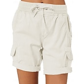 baratos Shorts-Mulheres Bermuda Cargo chinês Moda Roupa de rua Básico Curto Cintura Alta Tecido Cintura elástica Vários bolsos Confortável Macio Micro-Elástica Ao ar livre Rua Branco Azul Marron Verde Verão Normal