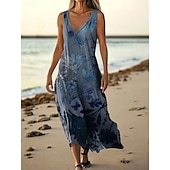 abordables Robes Floraux Imprimés-Femmes Robe Longue Maxi Robe Robe Décontractée Robe débardeur Robe d&#039;été ancien Quotidien Fête Plage Coupe régulière Fleuri Sans manches Col en V Rose Claire Aqua bleu Noir Rose Claire Été
