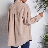 voordelige Overhemdjassen-Dames Overhemd Effen Dagelijks Stijlvol Basic Lange mouw Overhemdkraag Normale tops Werk Dagelijks Feestdagen Knop Khaki Lente Herfst