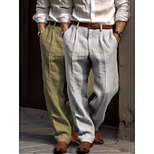 preiswerte Geschäft-Herren Anzughose Leinenhosen Hose Sommerhose Faltenhose Fronttasche Gerader Schnitt Einfach Komfort Atmungsaktiv Volle Länge Outdoor Lässig Täglich Urlaub Mode Grün + grau Schwarz+Grau
