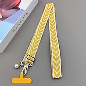 economico Lanyards e cinturini da polso per telefono-tracolla per cellulare con corda appesa, tracolla con foglia di rattan ricamata, catena appesa, ciondolo con perla, cordino regolabile per il collo, corda intrecciata a mano