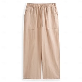 baratos Clássico-Homens Calças de linho Calças Calça verão Calças largas Calças de praia Bolsos Com Cordão Tecido Conforto Respirável Comprimento total Ioga Casual Diário Férias Estilo Clássico Khaki + Branco + Cinza
