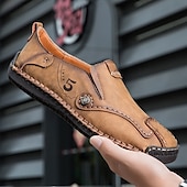 Χαμηλού Κόστους Ανδρικά Sneakers-Ανδρικά καφέ slip-on παπούτσια με ραφές σε αντίθεση, μαλακή εσωτερική σόλα και ανθεκτική σόλα από καουτσούκ για casual ρούχα γραφείου, καθημερινές μετακινήσεις και χαλάρωση το Σαββατοκύριακο.