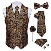 economico Outfit-Retrò Vintage Anni Ruggenti Anni 1920 Abiti Gilet Set di accessori Gentiluomo Gangster Paisley Jacquard Per uomo Costume di Carnevale 7 PZ Natale Halloween Carnevale Mascherata Cocktail party Festa a