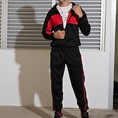 economico Tute da ginnastica-Per uomo Tuta da Ginnastica Pantaloni da Tuta Felpa con cappuccio e zip Tasca Blocco di colori Completo Abbigliamento Autunno Nero Blu marino scuro Palestra Allenamento Sportivo Antivento Manica Lunga