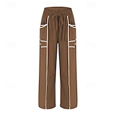 billige brede ben og høy midje-Dame Joggebukser Bukser Rett Fritid Treningsklær Lang Middels midje Lapper Lomme Elastisk snordesign Høyt snitt Pusteevne Myk Mikroelastisk Feriereise Gate Dagligdagstøy Svart Militærgrønn Navybl