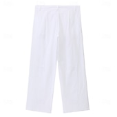 baratos Feriado-Homens Calças de linho Calças Calça verão Calças largas Calças de praia Com Cordão Botão Lateral Perna reta Tecido Conforto Respirável Comprimento total Casual Diário Feriado Férias Moda Preto Branco