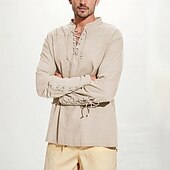 お買い得  トップス-中世 ルネッサンス 17世紀 ブラウス / シャツ コスプレ衣装 ルネサンスフェア 海賊 ナイト バイキング ドローストリング ソリッド 男性用 海賊 ファンタジー ハロウィーン マスカレード カジュアル／普段着 ルネッサンスフェア LARP 成人 シャツ 春夏