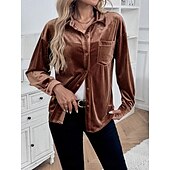 preiswerte Damen Einfache Oberteile-Damen Hemd Einfarbig Elegant Stilvoll Lässig Langarm Hemdkragen Normale Oberteile Täglich Knöpfe Rote Blau Braun Grün Sommer Frühling