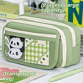 cheap Pencil Cases &amp; Holders-Large Capacity Storage Bag with 9-layer Pencil Case Transparent Compartment and Magnetic Button Flap for Easy Retrieval