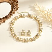 abordables Parures de Bijoux-Parure de bijoux 2 Zircon Perle Zircon 1 Collier Boucles d&#039;oreilles Femmes Élégant ancien Luxe Mignon Perles Etoile Forme de Fleur irrégulier Parure de Bijoux Pour Mariage Soirée Tenue de soirée