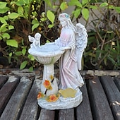 cheap Landscape Lights-1 Pc outdoor solar illuminated sculpture angel fountain ornament light courtyard garden park lawn path resin ornament decorative light
