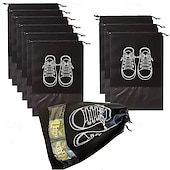 economico Organizzazione spazi-Confezione da 10 sacchetti porta scarpe da viaggio, organizer per scarpe antipolvere in tessuto non tessuto con chiusura a coulisse, finestra trasparente e design con stampa di scarpe bianche