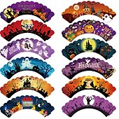 voordelige Halloween-Halloweendecoraties, fotoscènes, rekwisieten, cartoons, papieren taarten, papieren bekertjes, rond de randen, feestbenodigdheden
