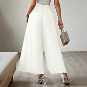 baratos perna larga e cintura alta-Mulheres Perna larga Calças Roupa de rua Casual Comprimento total Natural Tecido Bolsos Com Cordão Design de cordão elástico Exterior Confortável Final de semana Streetwear Magenta Camelo Adamascado